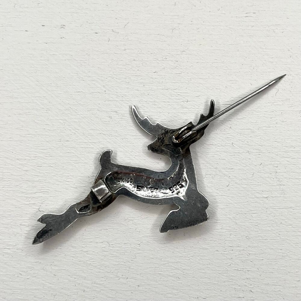 Vintage Mid Century Mexico 925 Sterling Silver Leaping Deer Stag Brooch Pin - Picture 9 of 10